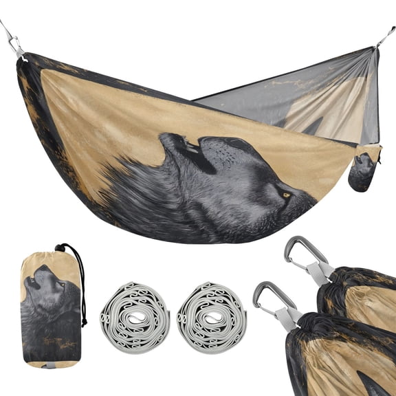 Hammock Camping Hammock Nylon Portable Hammock Travel Camping Hammock Gray Wolf under The Moon