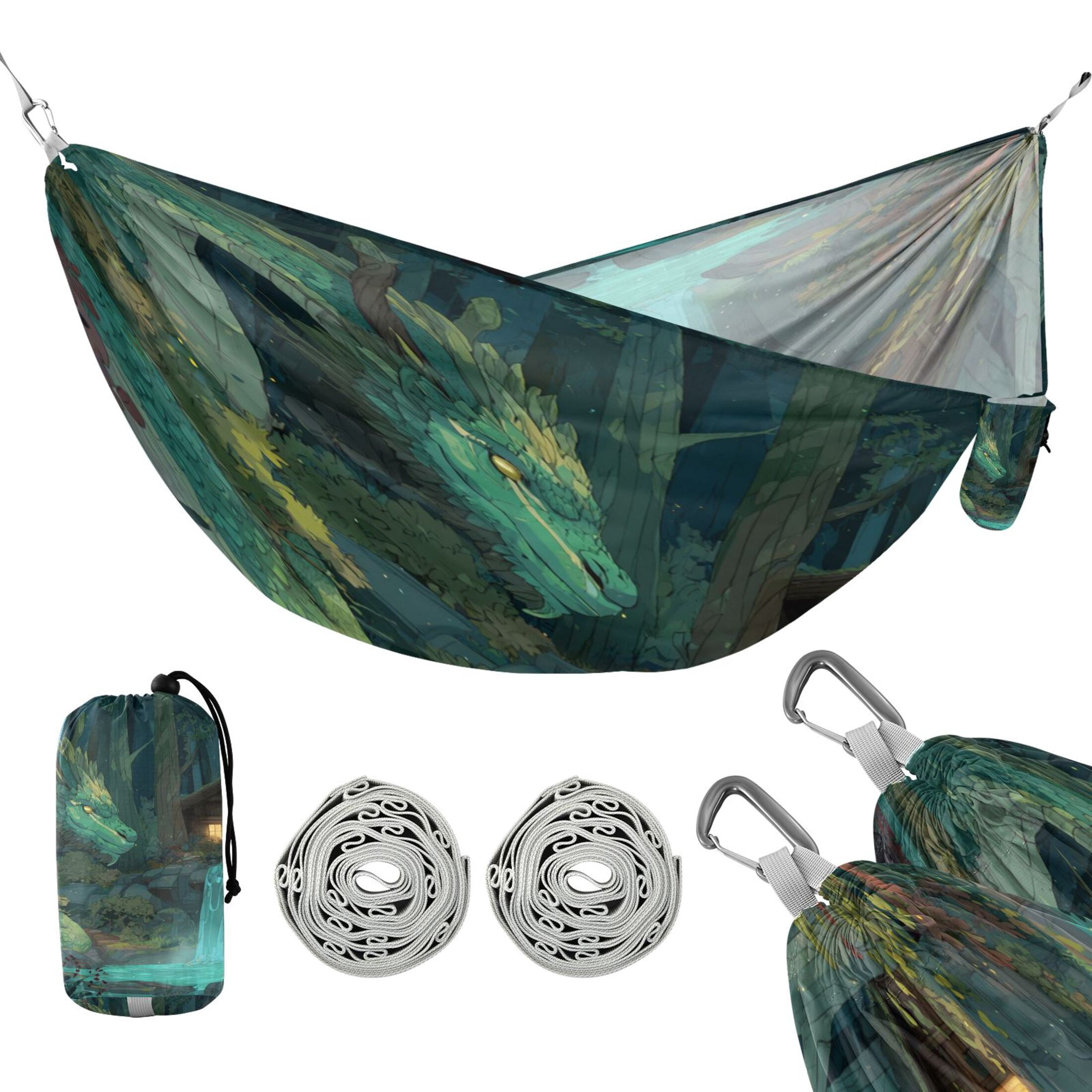 Hammock Camping Hammock Nylon Portable Hammock Travel Camping Hammock Green Dragon Forest Cabin