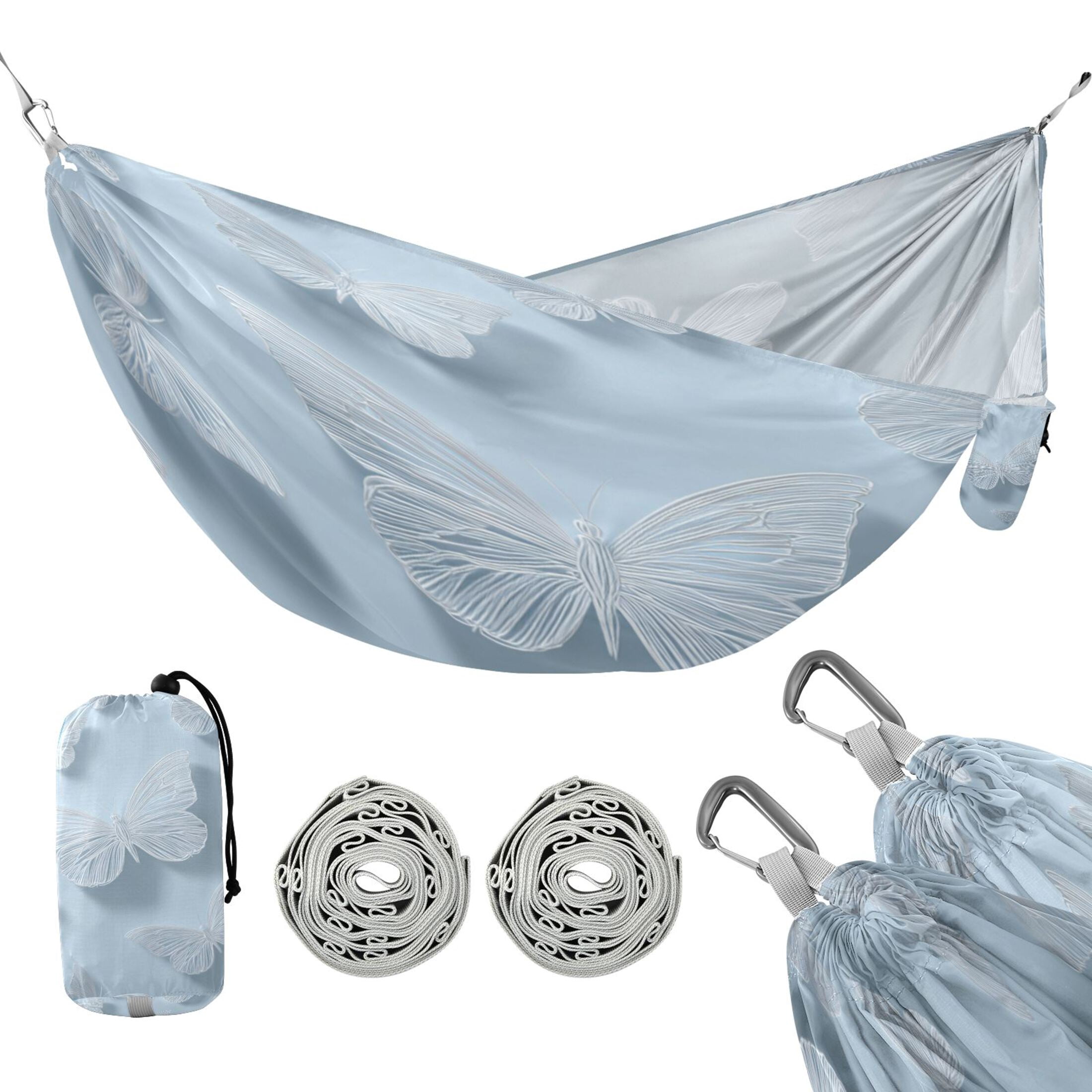 Hammock Camping Hammock Nylon Portable Hammock Travel Camping Hammock Hand Drawn White Butterfly