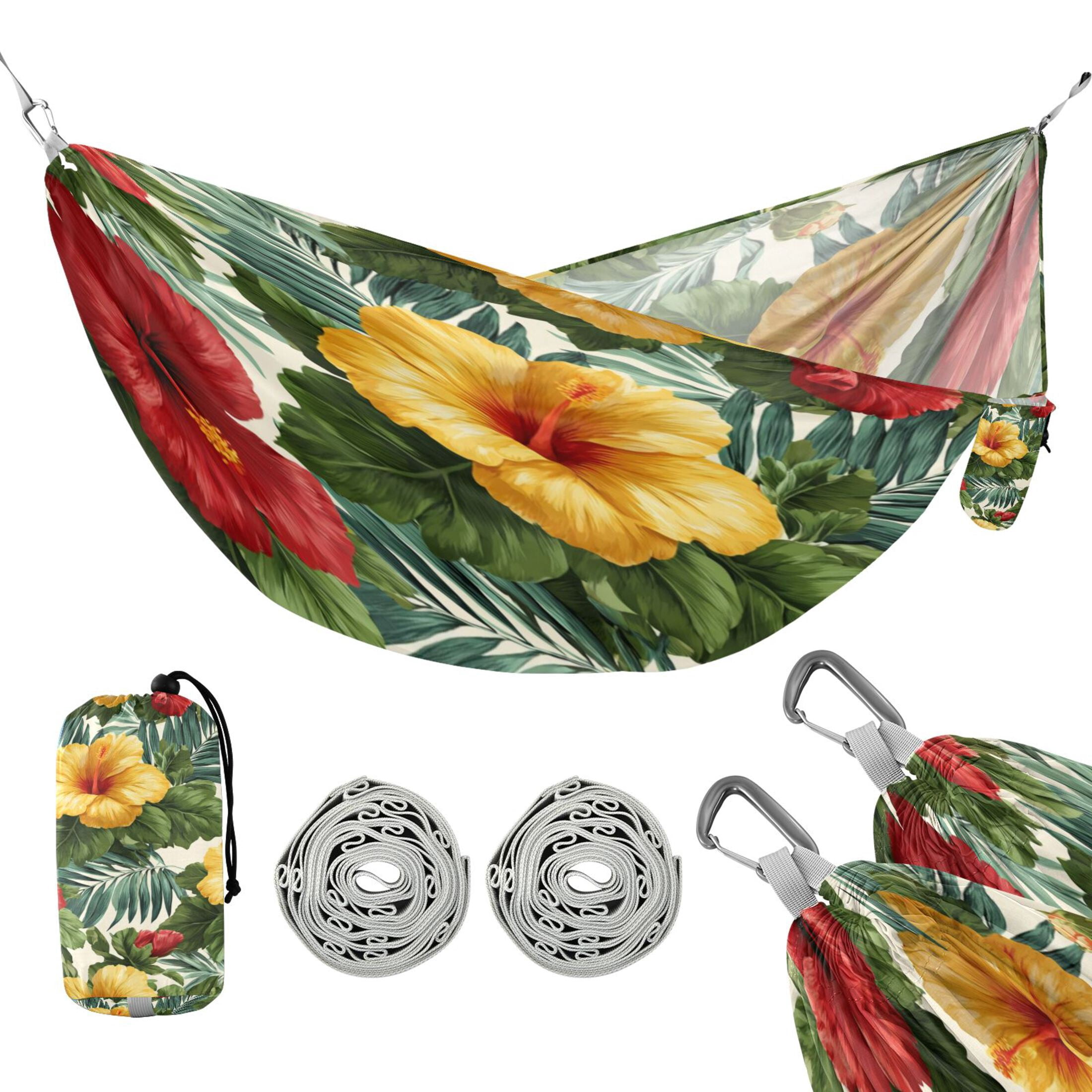 Hammock Camping Hammock Nylon Portable Hammock Travel Camping Hammock Hawaiian Flower Palm Leaves