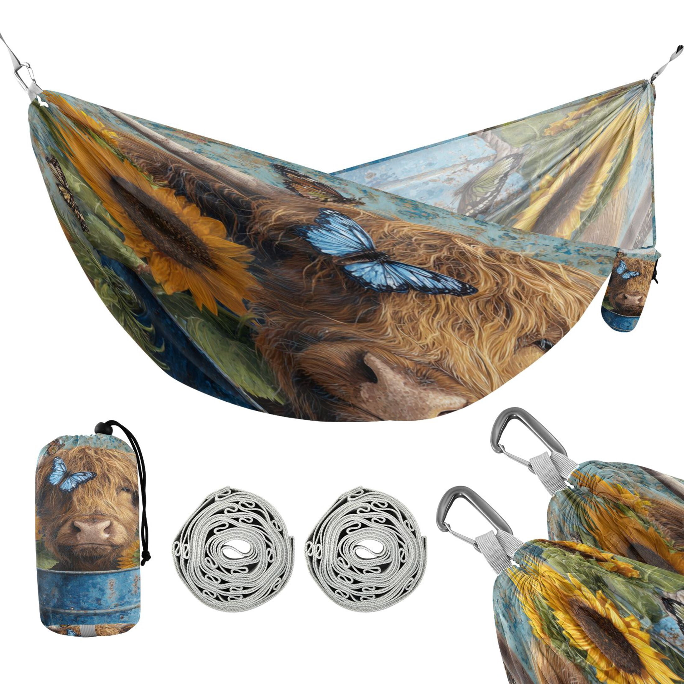 Hammock Camping Hammock Nylon Portable Hammock Travel Camping Hammock Highland Cow Sunflowers