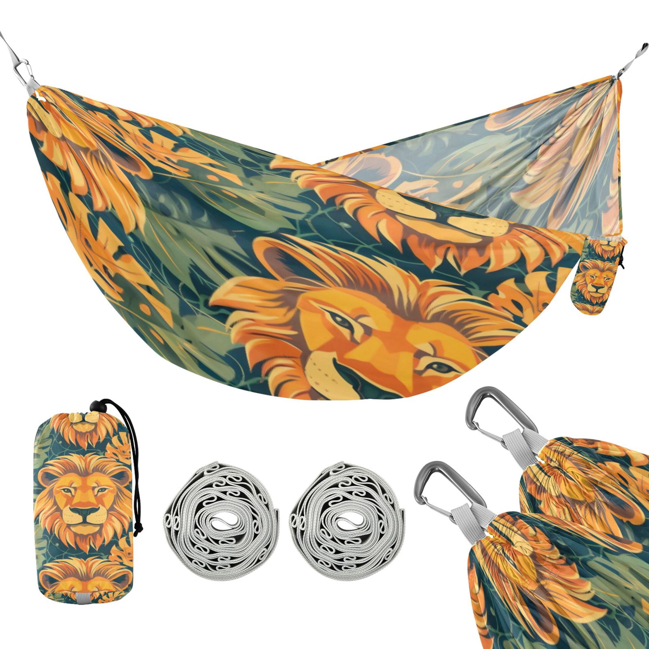 Hammock Camping Hammock Nylon Portable Hammock Travel Camping Hammock Leaves and Lion Faces