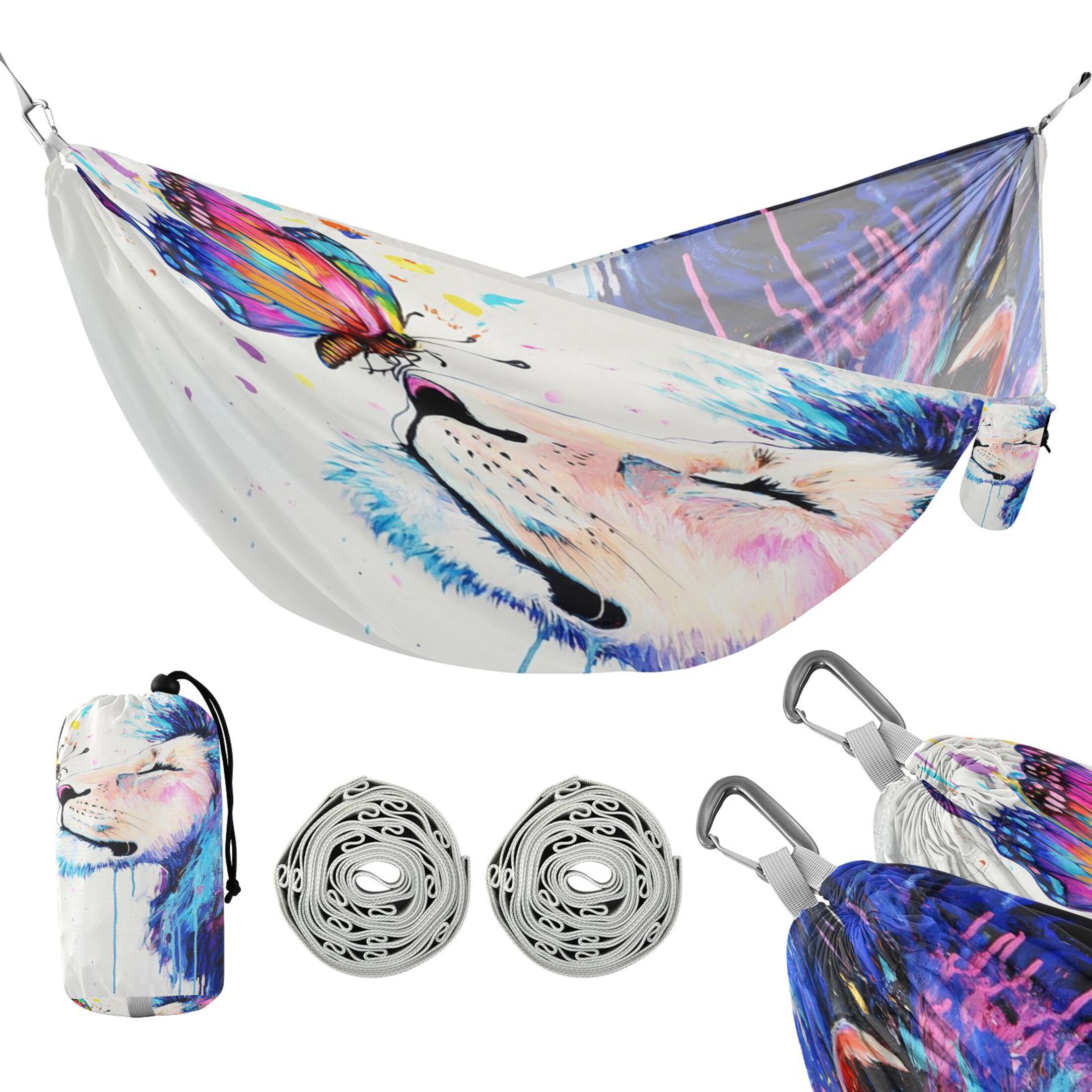 Hammock Camping Hammock Nylon Portable Hammock Travel Camping Hammock Lion and Colorful Butterflies