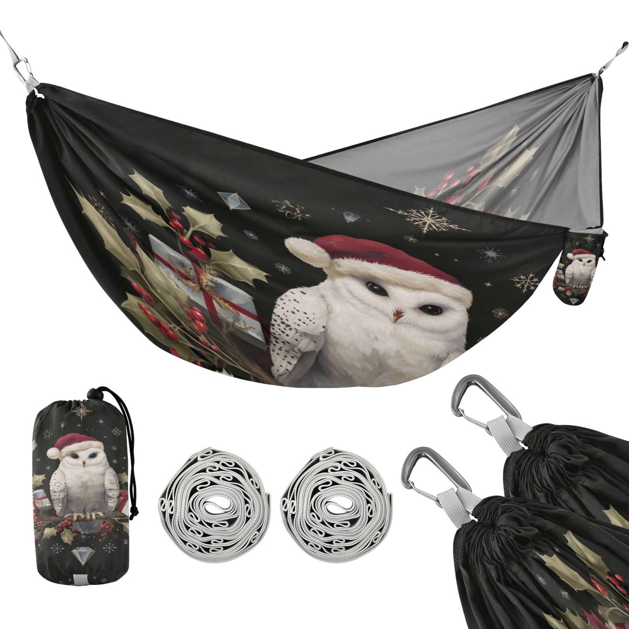Hammock Camping Hammock Nylon Portable Hammock Travel Camping Hammock Magical Christmas Black Owl