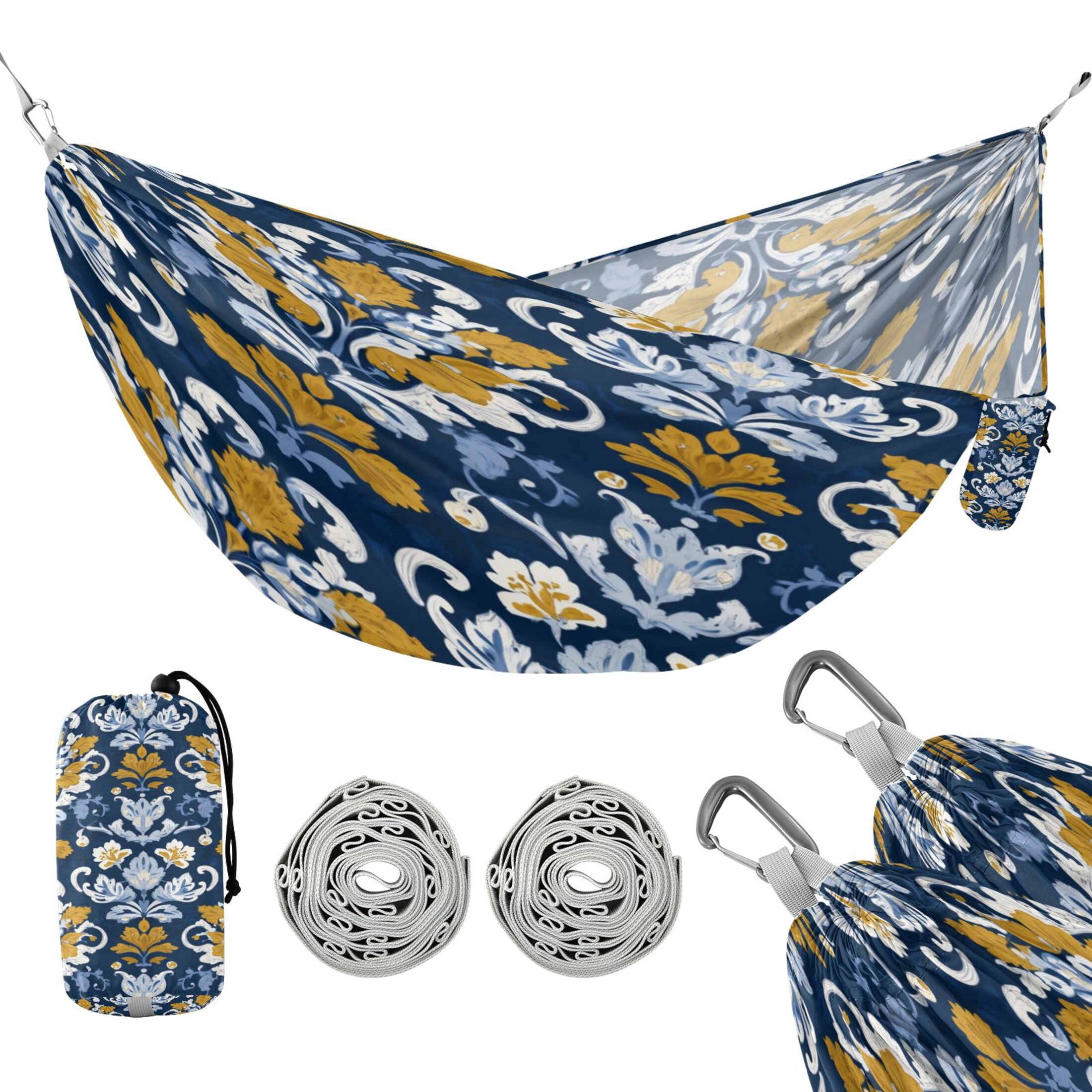Hammock Camping Hammock Nylon Portable Hammock Travel Camping Hammock Navy Damask Golden Florals