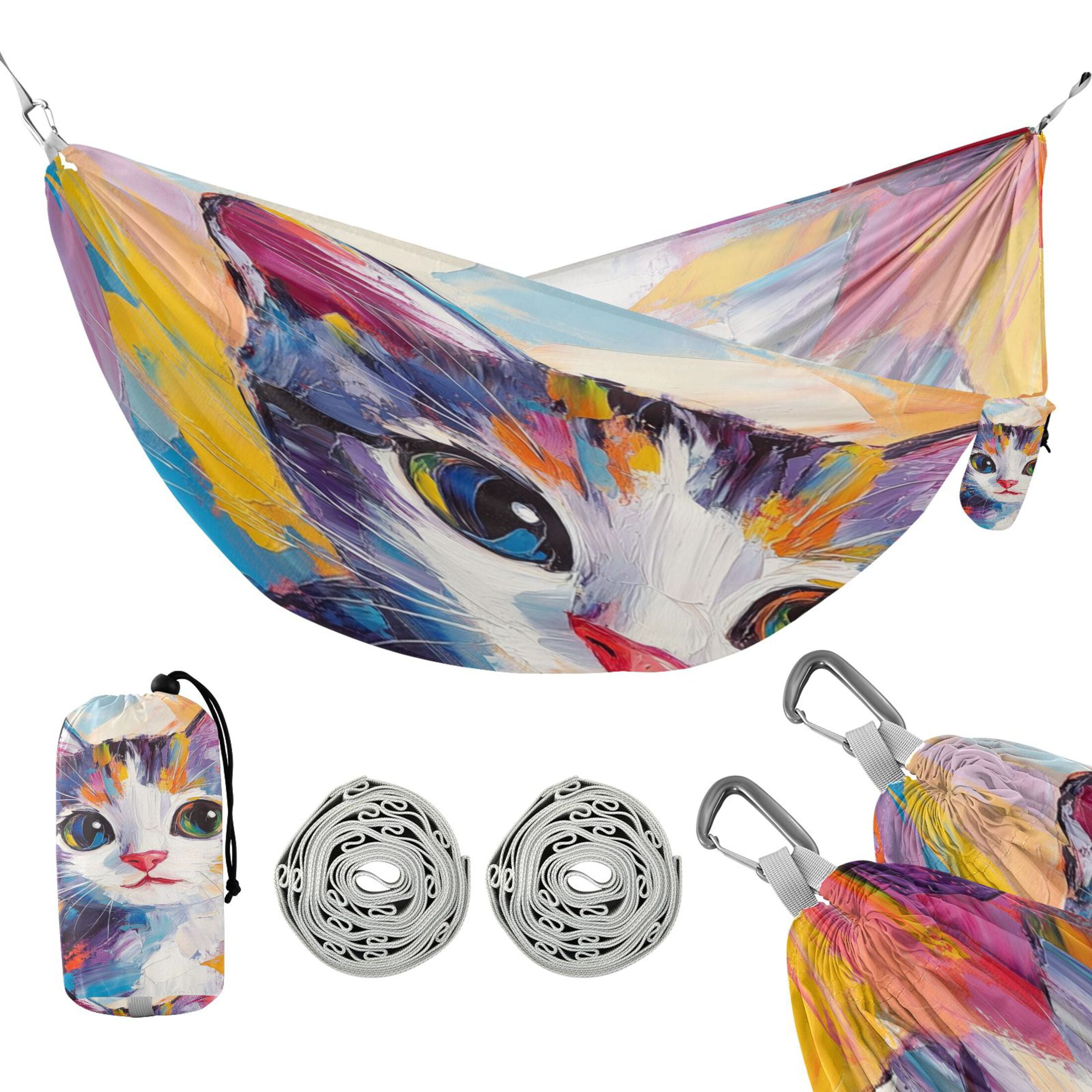 Hammock Camping Hammock Nylon Portable Hammock Travel Camping Hammock Oil Painting Colorful Cat