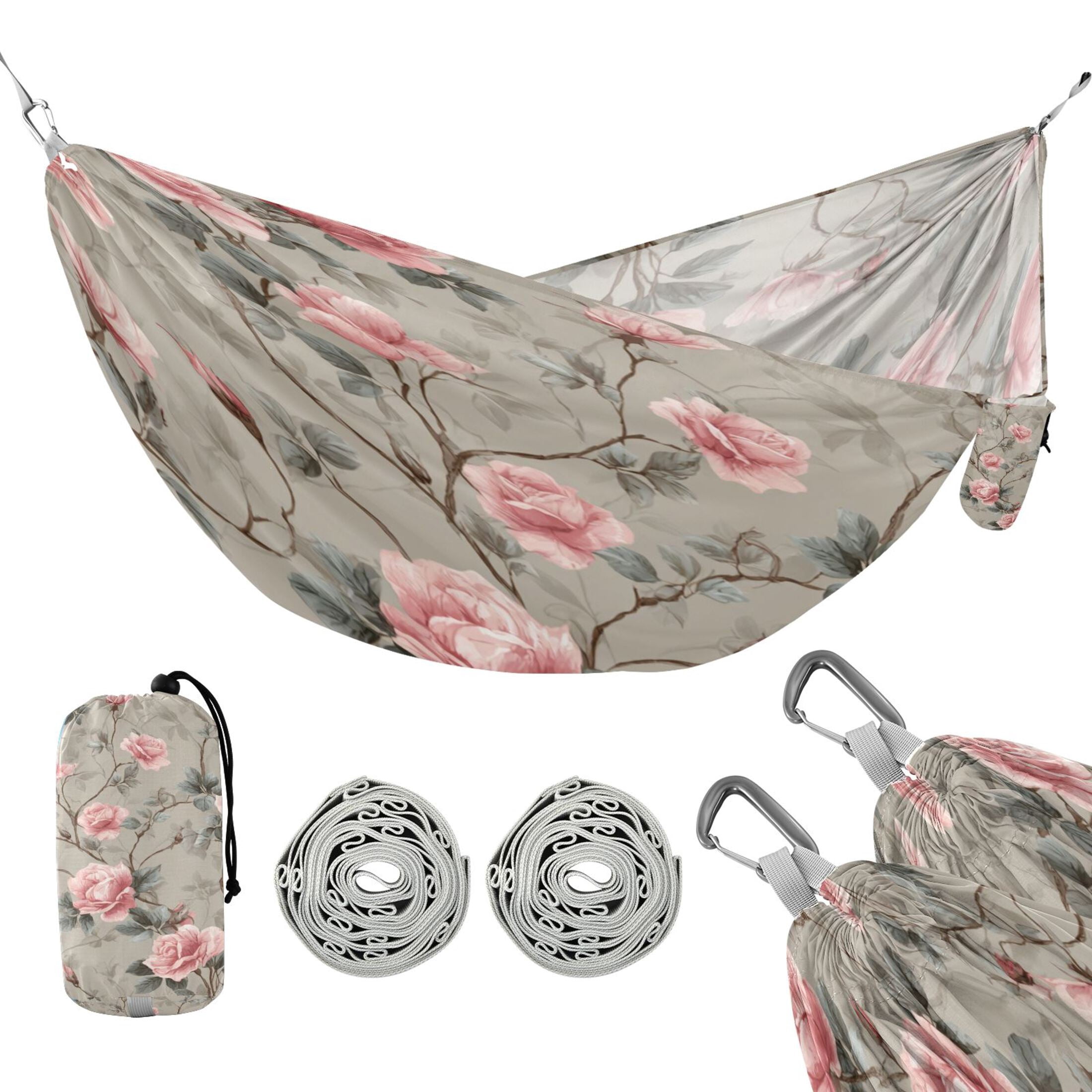 Hammock Camping Hammock Nylon Portable Hammock Travel Camping Hammock Pale Pink Rose Pattern Art