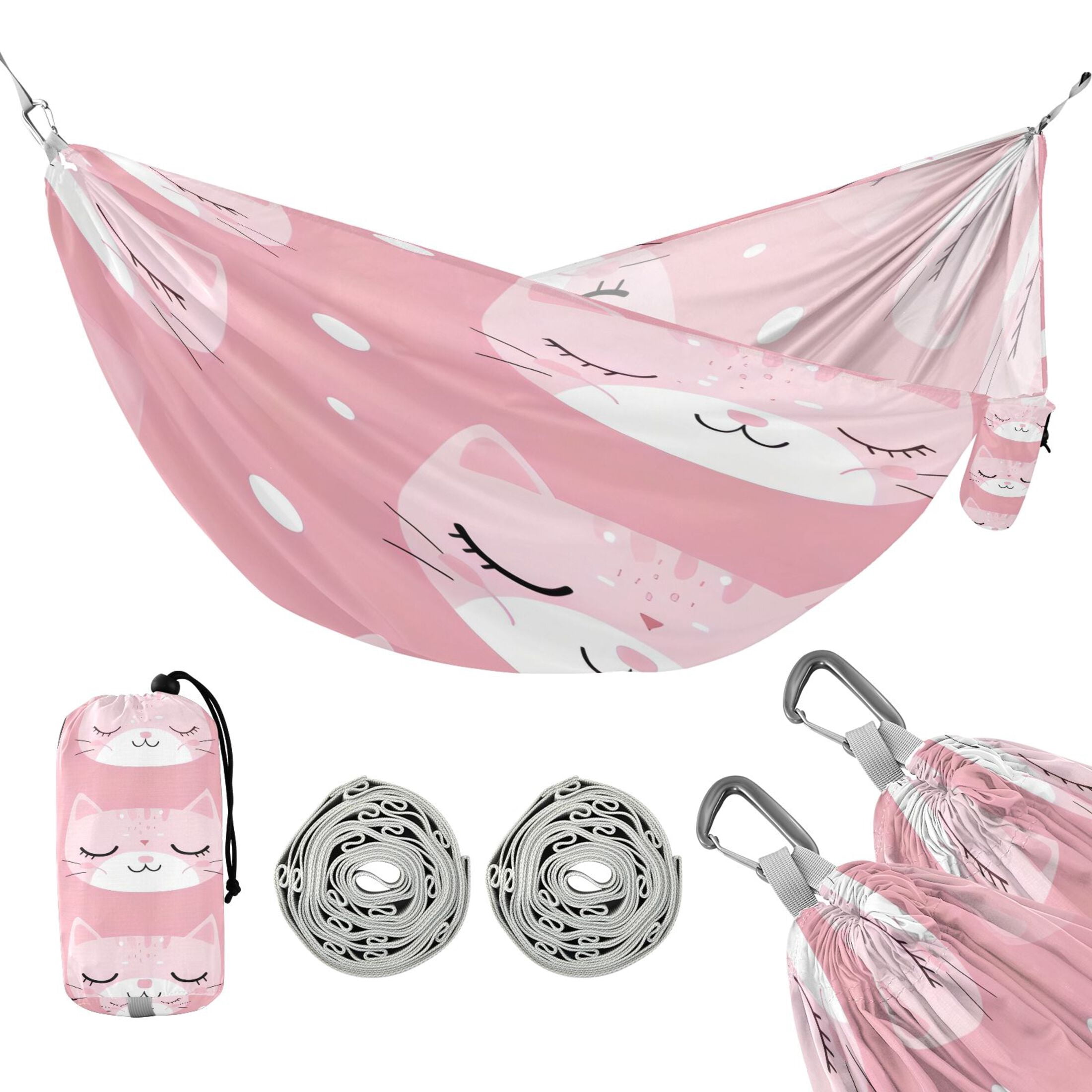 Hammock Camping Hammock Nylon Portable Hammock Travel Camping Hammock Pink Closed Eyes Cat