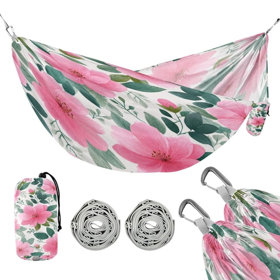 Hammock Camping Hammock Nylon Portable Hammock Travel Camping Hammock Pink Floral Light Leaves