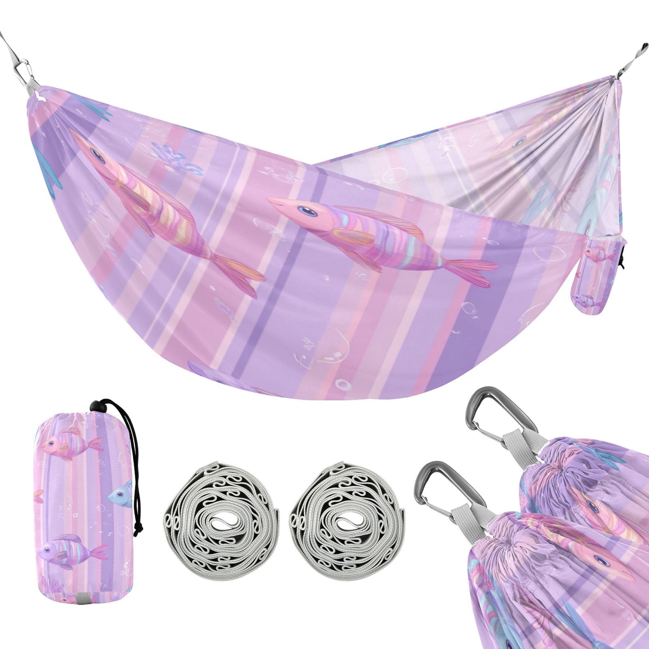 Hammock Camping Hammock Nylon Portable Hammock Travel Camping Hammock Pink Striped Fish Pattern
