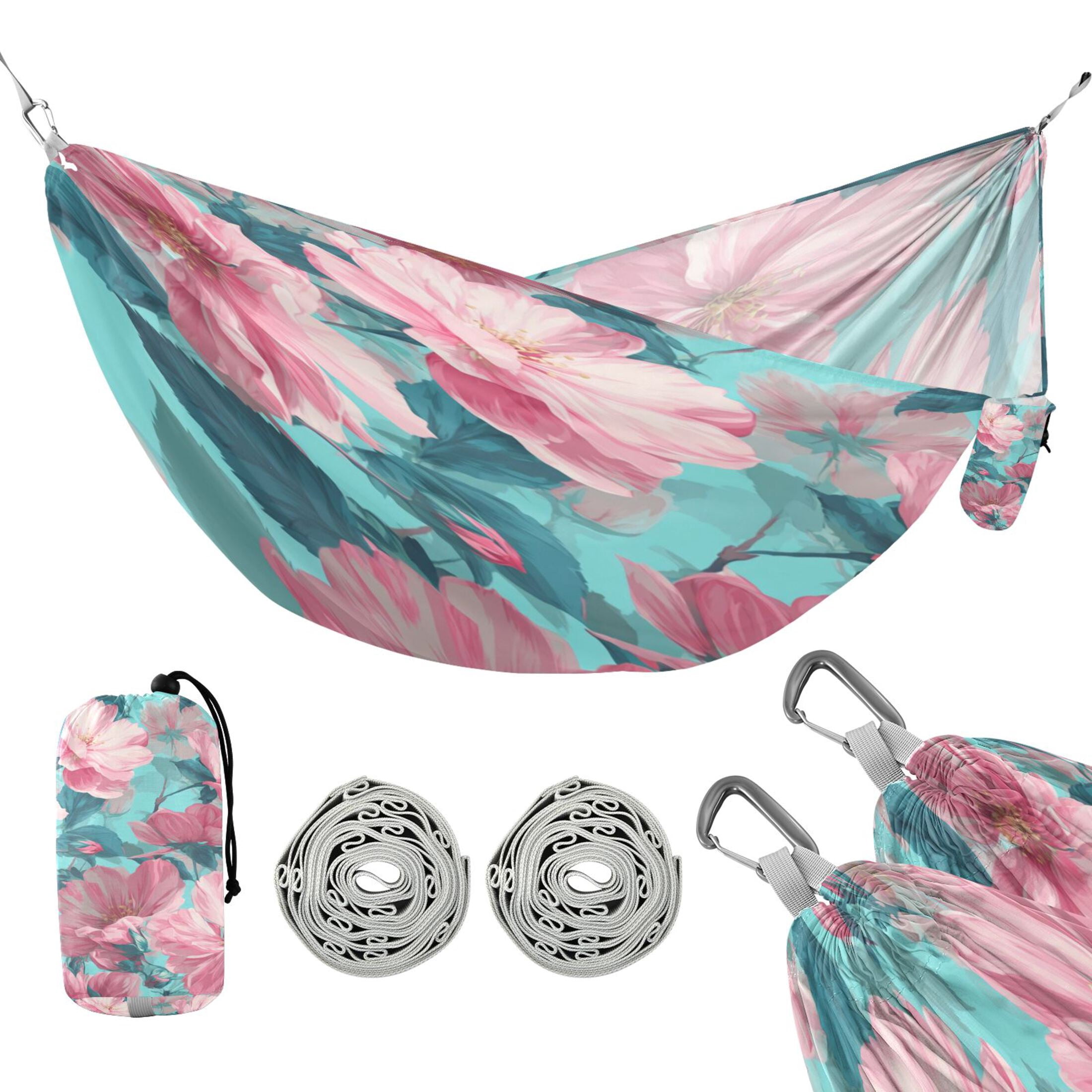Hammock Camping Hammock Nylon Portable Hammock Travel Camping Hammock Pink White Flower Seamless