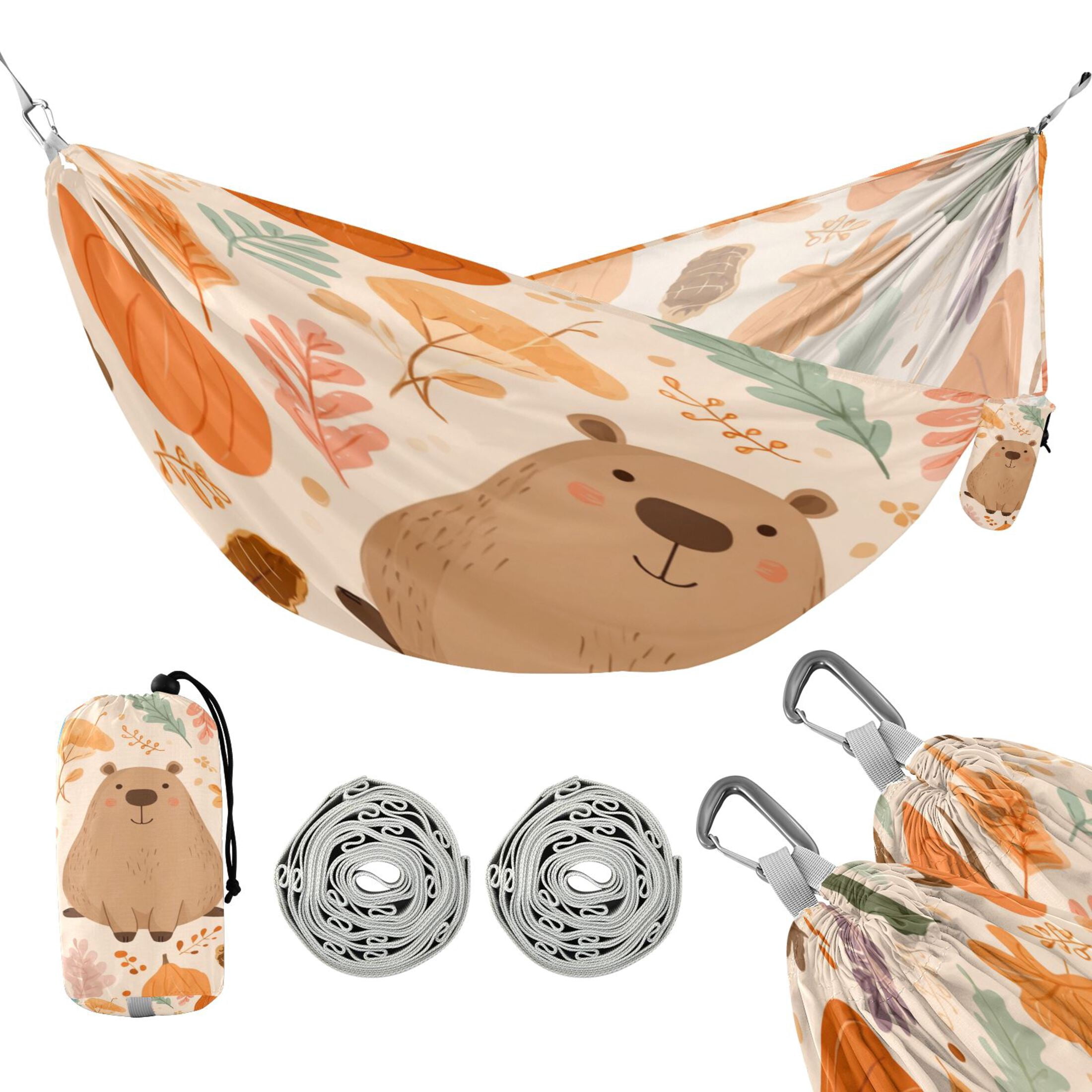 Hammock Camping Hammock Nylon Portable Hammock Travel Camping Hammock Pumpkin Bear Autumn Leaves