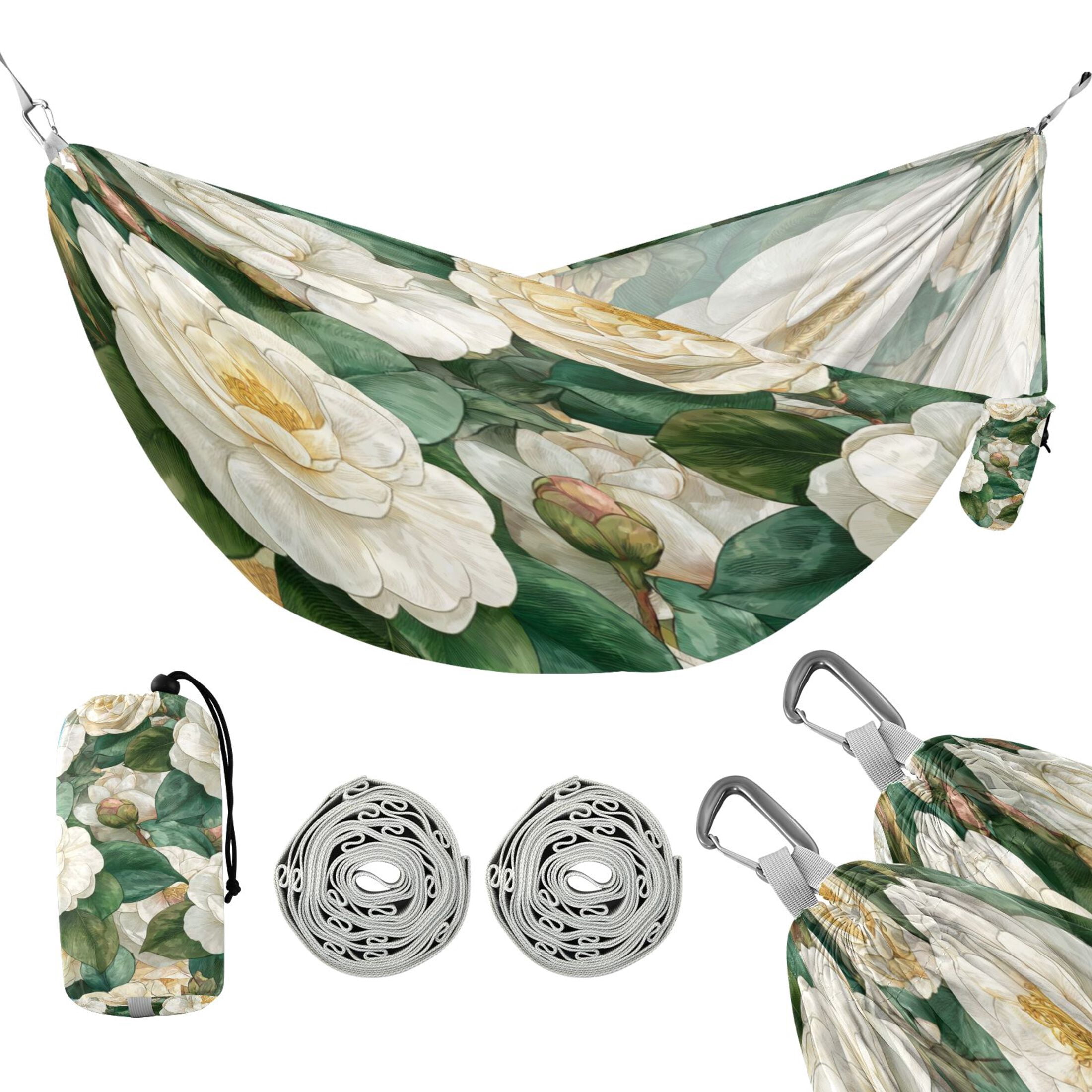 Hammock Camping Hammock Nylon Portable Hammock Travel Camping Hammock Pure White Camellia Blooms
