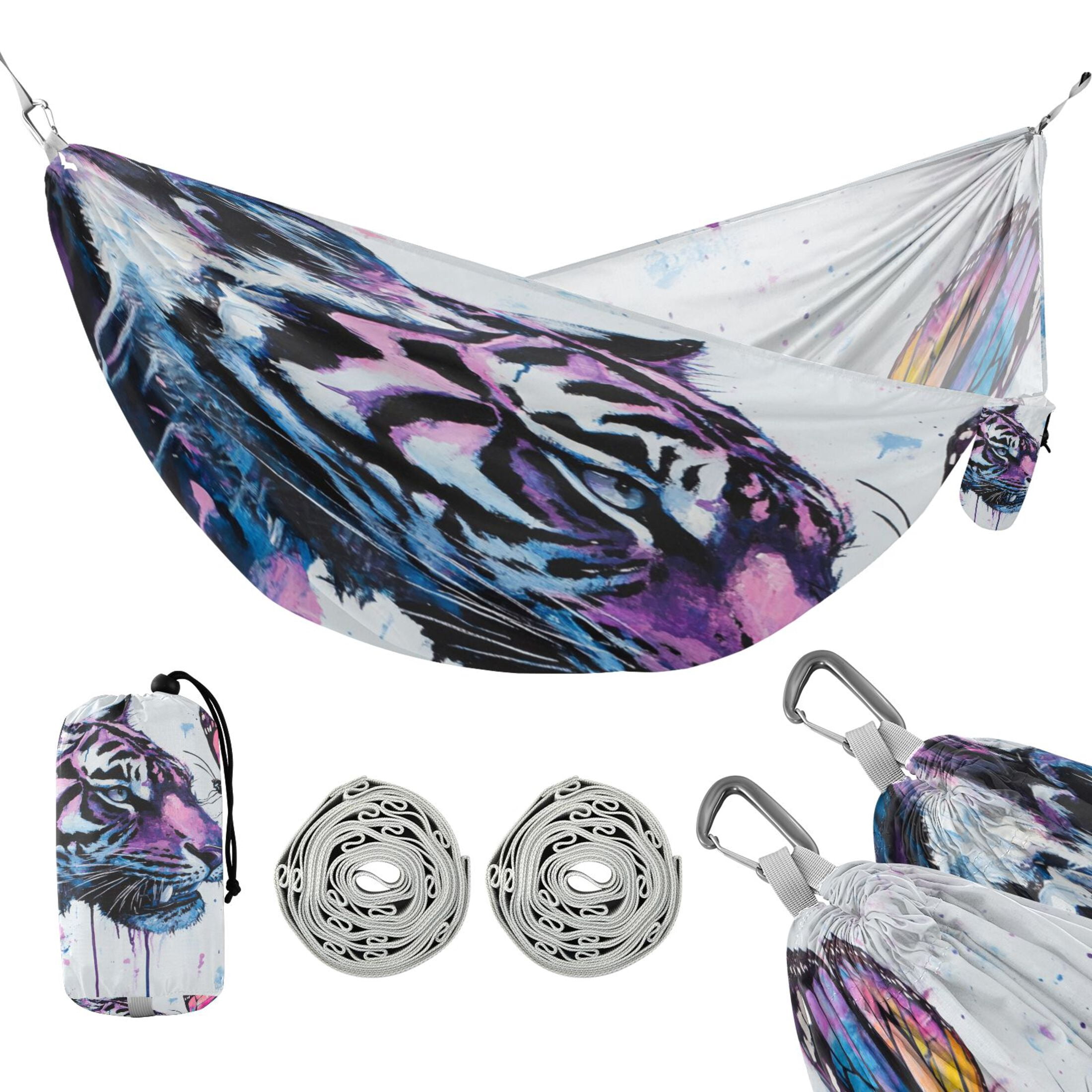 Hammock Camping Hammock Nylon Portable Hammock Travel Camping Hammock Tiger and Colorful Butterflies