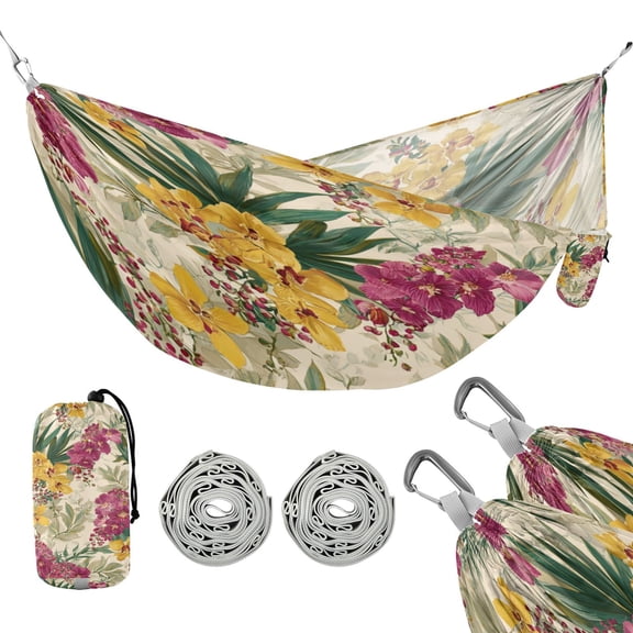 Hammock Camping Hammock Nylon Portable Hammock Travel Camping Hammock Tropical Flowers Orchids Yellow