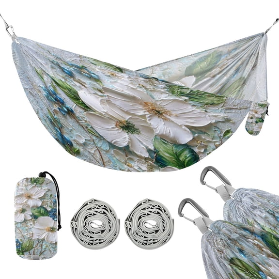 Hammock Camping Hammock Nylon Portable Hammock Travel Camping Hammock White Flowers