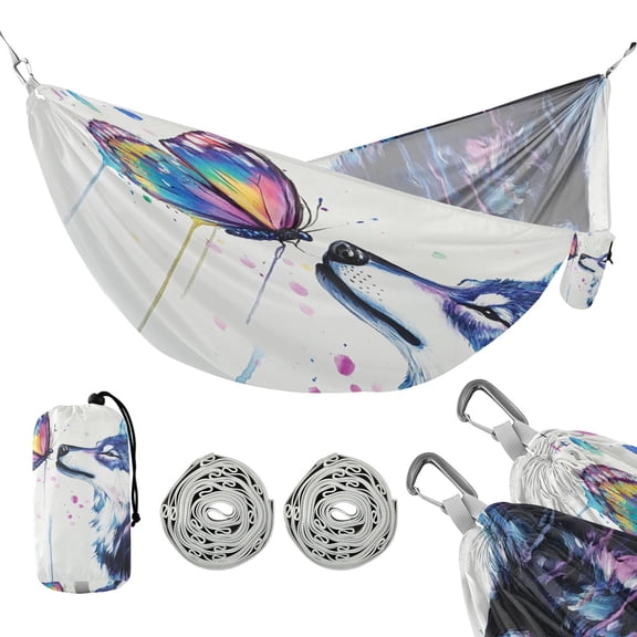 Hammock Camping Hammock Nylon Portable Hammock Travel Camping Hammock Wolf and Colorful Butterflies