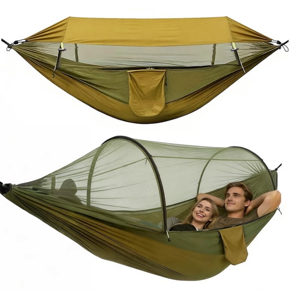 Vyrelis Hammock Camping with Mosquito Net and Sunshade, Hammock Tent Lightweight Portable with Tree Straps, Backpacking Hammock Survival Gear for Outside, Hiking, and Travel