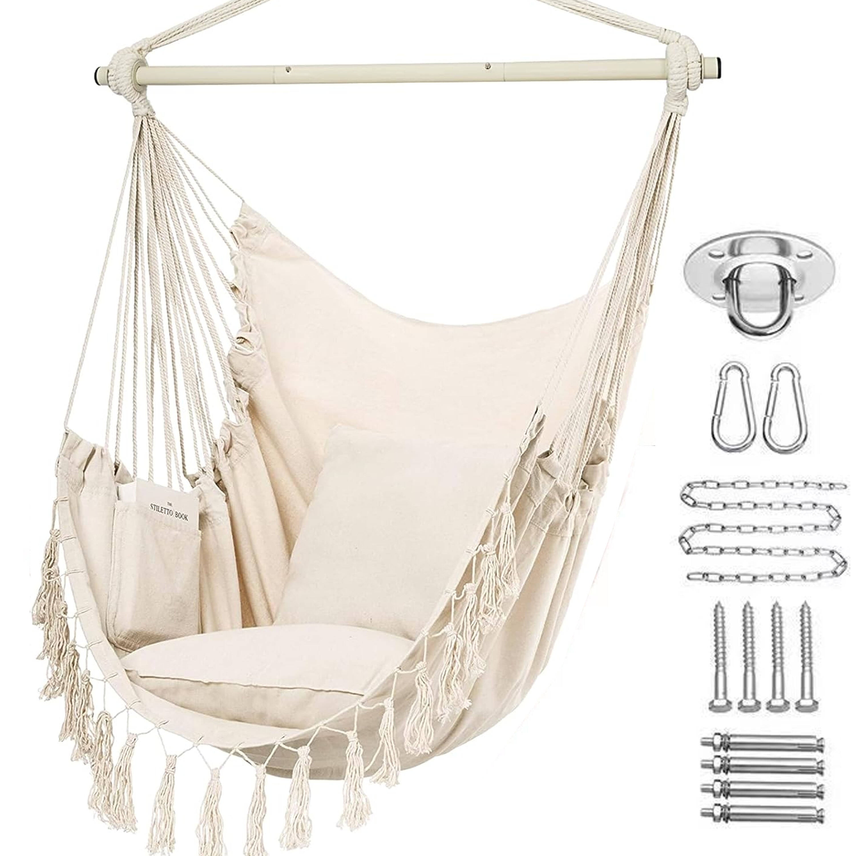 Segawe Hanging Rope Hammock Chair With Stand – Cozy Porch Swing Lounger