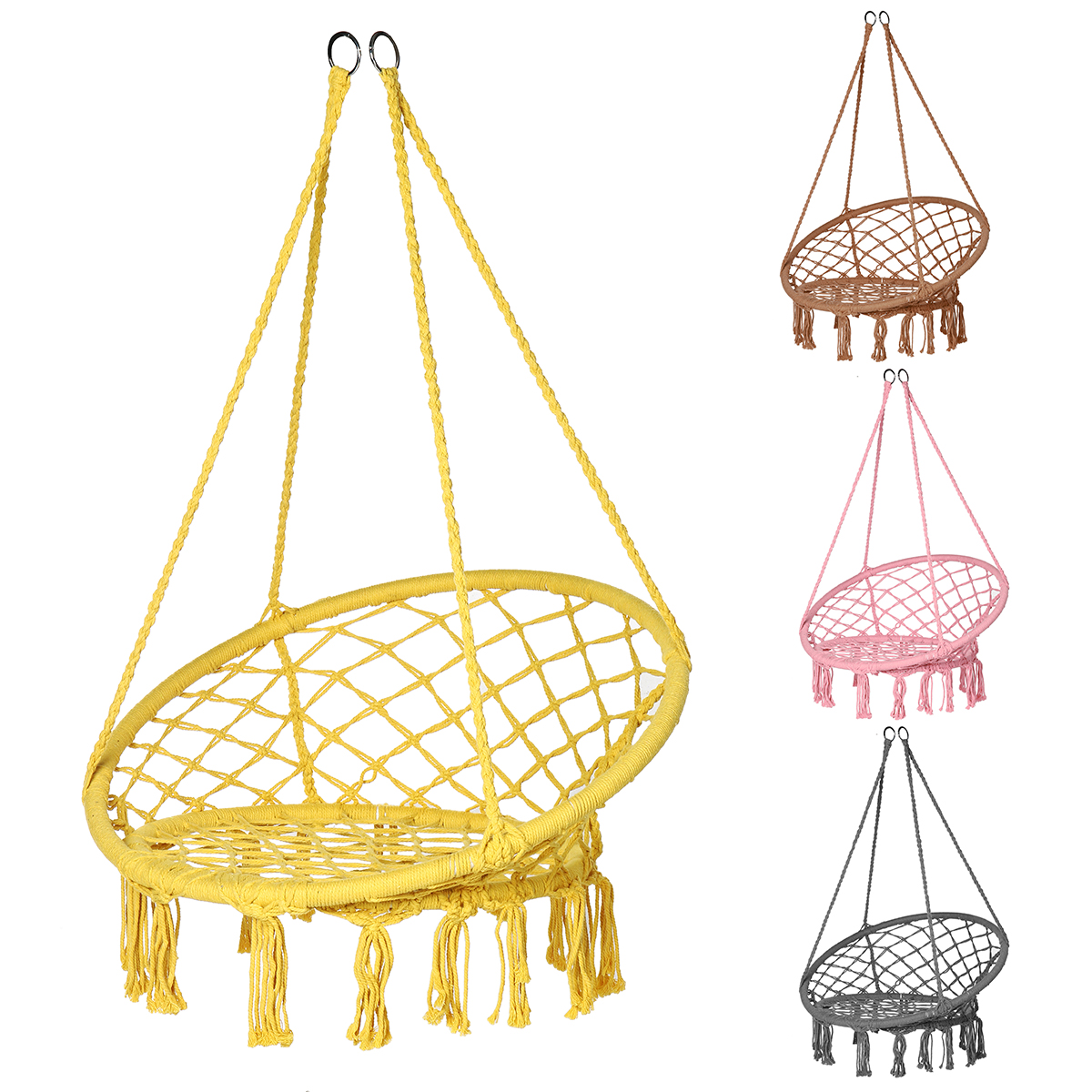 Hammock Chair with Fringe Tassels,Exquisite Dreamy Round Hanging Chair,Cotton Rope Macrame Swing Chairs for Indoor/Outdoor Bedroom Patio Deck or Garden,Handwoven Hammock Hanging Chair Swing - image 1 of 4