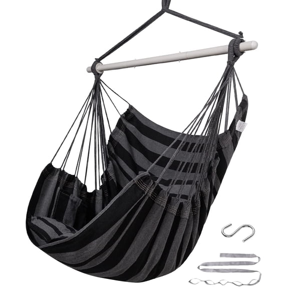 Hammock Chair Hanging Chair Swing Large Indoor with Anti-Slip Steel Spread Bar and Pocket-Max 500lbs-2 Cushions, Perfect for Bedroom,Outdoor,Patio, Porch,Backyard…