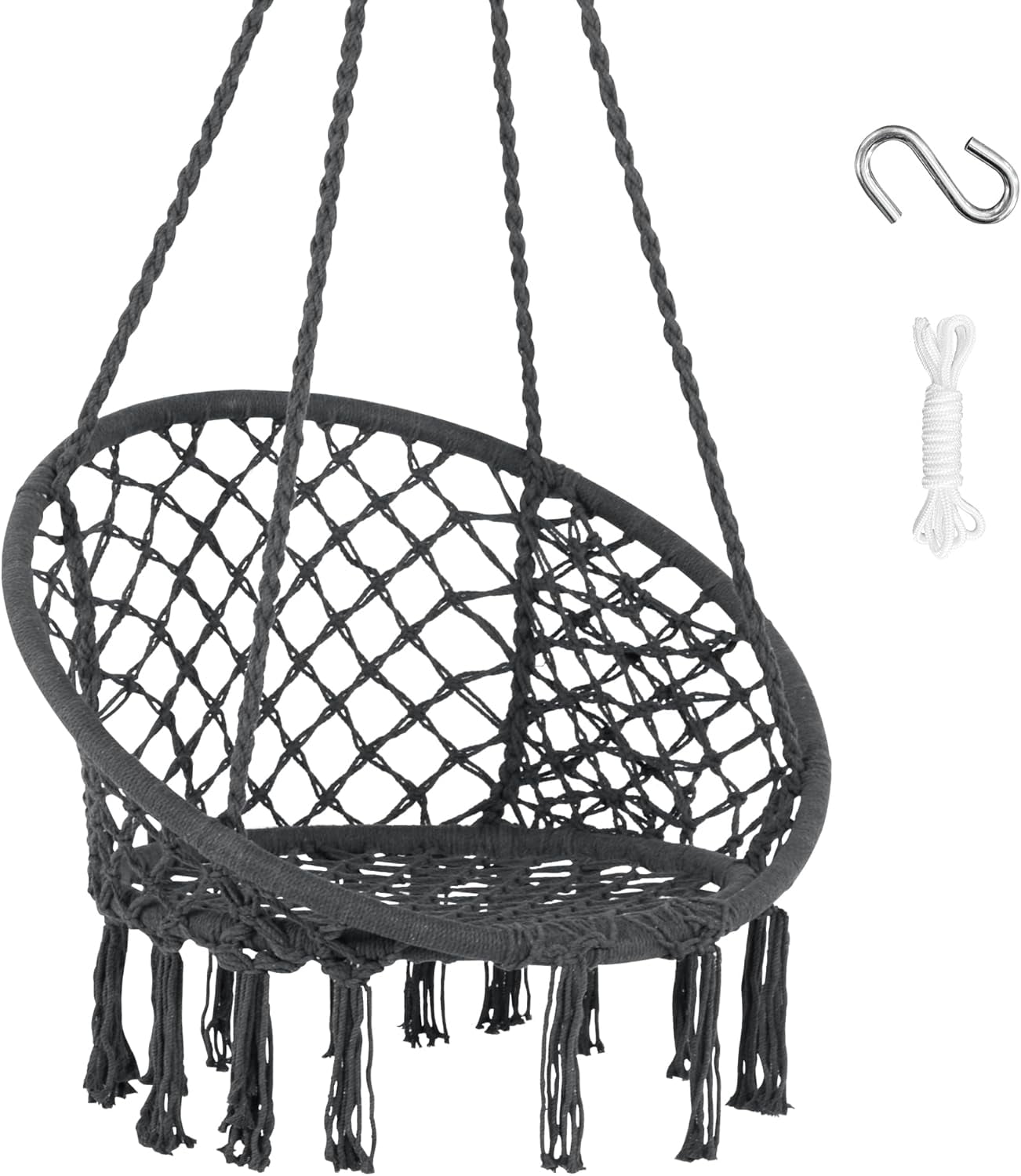 Hammock Chair Hanging Macrame Swing with Hardware Kits, Max 330 Lbs ...