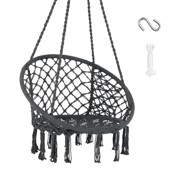 Hammock Chair Hanging Macrame Swing With Hardware Kits  Max 330 Lbs Handmade Knitted Mesh Rope For Indoor Outdoor Bedroom Patio Yard Deck Garden Grey