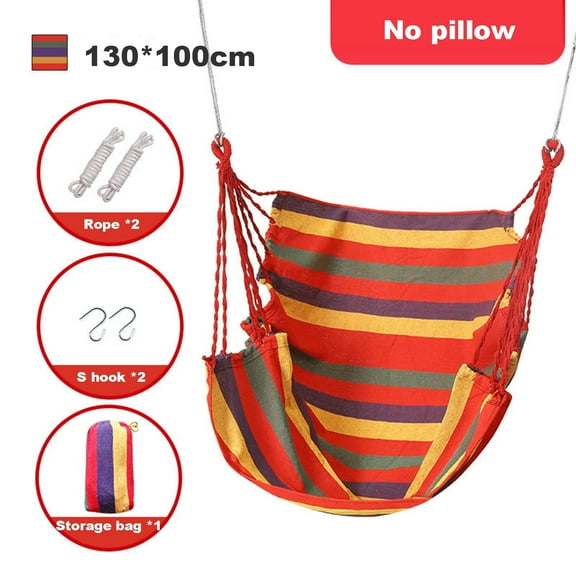 Hammock Chair Hanging Rope Swing Hanging Chair with Pocket & Durability Perfect for Outdoor, Home, Bedroom, Patio, Yard (Red Pillows NOT Included)