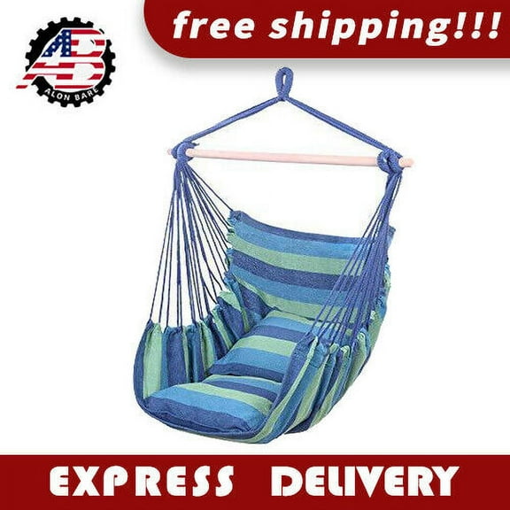 Hammock Chair Hanging Rope Swing - Max 260 Lbs, Distinctive Cotton Canvas Hanging Rope Chair with Pillows - for Indoor and Outdoor