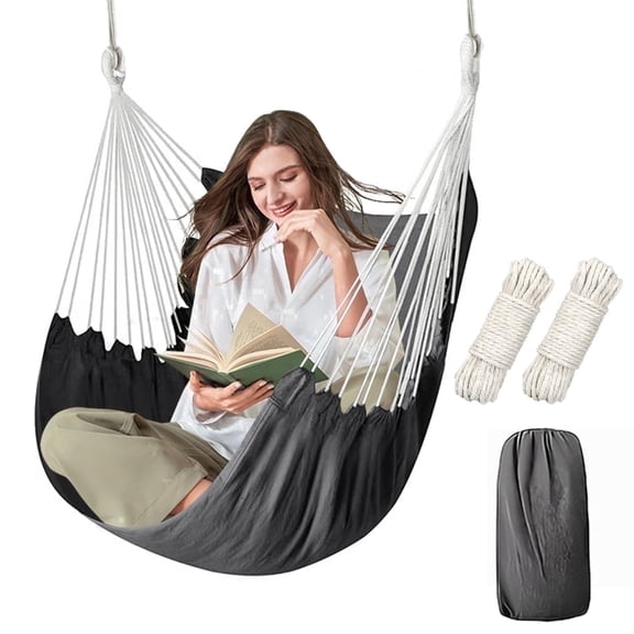 SZZJKJ Large Hanging Hammock Chair, Rope Swing Seat Wear-Resistant and Dirt-Resistant For Camping Yard Bedroom Patio Porch, Cotton (Dark Gray)