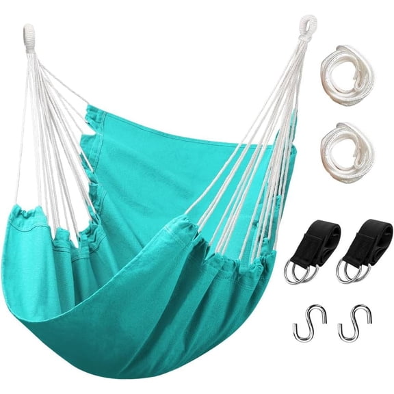 Hammock Chair Hanging Rope Swing, Max 300 Lbs Hanging Chair with Pocket & Durability Perfect for Outdoor, Home, Bedroom, Patio, Yard (Pillows NOT Included,Pea Green)