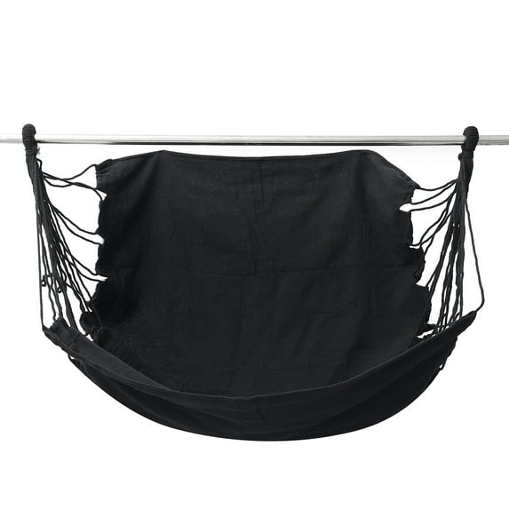 Hammock Chair Hanging Rope Swing-Max 330 Lbs, Cushions Included-Large Macrame Hanging Chair with Pocket- Quality Cotton Weave for Superior Comfort & Durability (Beige/Black/Blue)