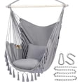 thumbnail image 1 of Hammock Chair Hanging Rope Swing, Max 500 Lbs, 2 Cushions Included, Large Macrame Hanging Chair with Pocket for Superior Comfort, with Hardware Kit (Beige), 1 of 16