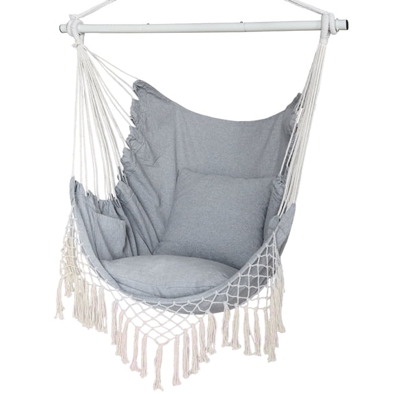 YAERSI Sturdy Lightweight Comfortable Hanging Rope Swing with Cushions, Gray