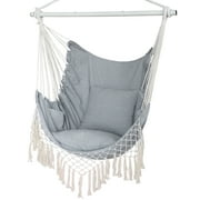 YAERSI Sturdy Lightweight Comfortable Hanging Rope Swing with Cushions, Gray