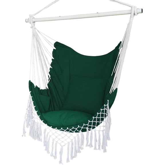 Hammock Chair, Hanging Rope Swing Seat with 2 Cushions,Macrame Hanging Chair Side Pocket with High Load-Bearing Metal Rod,for Indoor, Outdoor, Extra Comfortable (Light Purple)