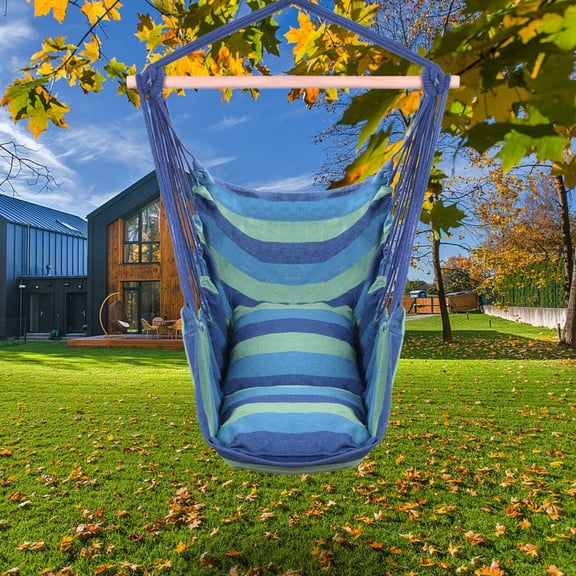 Hammock Chair Hanging Rope Swing Seat Indoor Outdoor Hanging Rope Chair Sky Swing Seat with 2 Pillows,Comfort & Durability Hanging Swing Chair,Blue
