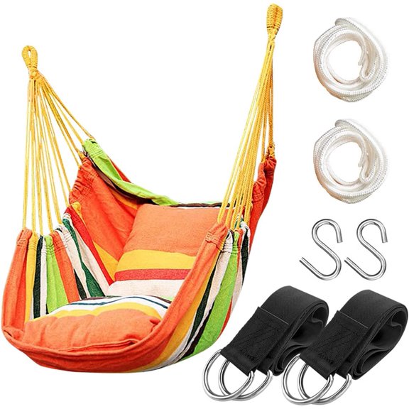 Hammock Chair Hanging Rope Swing Seat Sturdy Cotton Weave Hammock Swing Max 300Lbs Weight Capacity for Indoor Outdoor Pole and Pillows Not Included