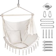 Hammock Chair, Hanging Rope Swing Seat for Indoor Outdoor Beige