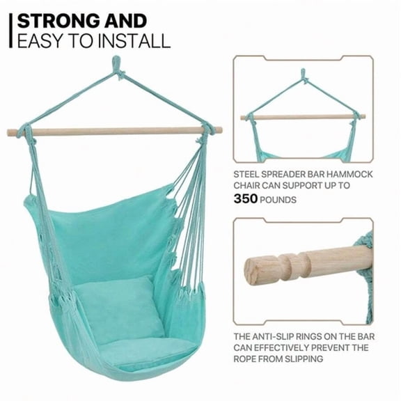 Hammock Chair Hanging Rope Swing W/2 Cushions, Boho Macrame Hanging Chair Max 350 Lbs Capacity W Pocket, Hardware Kit Included