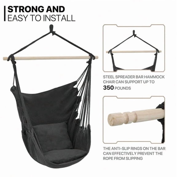 Hammock Chair Hanging Rope Swing W/2 Cushions, Boho Macrame Hanging Chair Max 350 Lbs Capacity W Pocket, Hardware Kit Included
