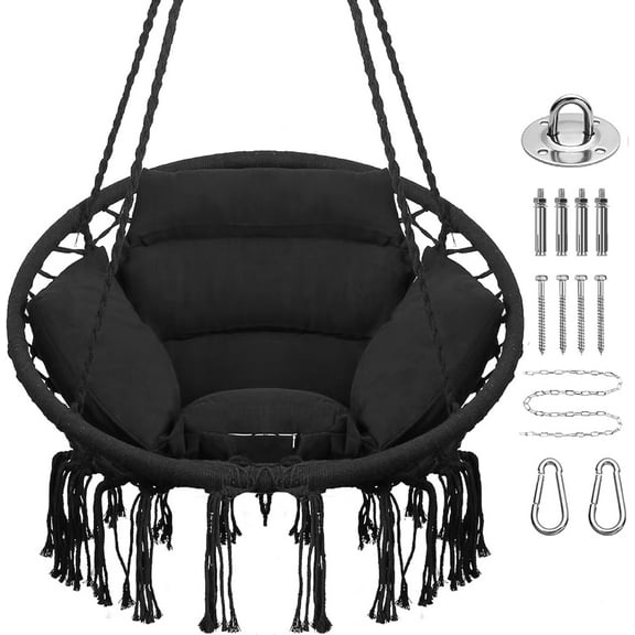Hammock Chair,  Hanging Swing Chairs with Cushion and Kit,Adult  Swings for Outside,Patio,Balcony,Bedroom