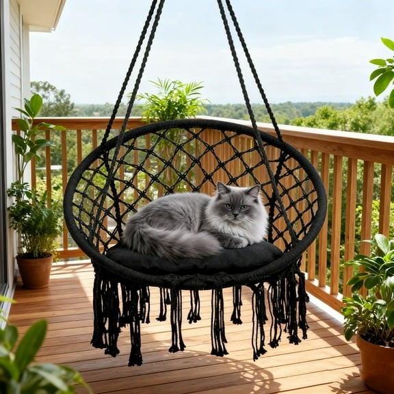 Hammock Chair, for Indoor Outdoor Home Bedroom Patio Deck Yard Garden Hanging Rope Hammock Lounger Chair Macrame Porch Swing, Max 400 Lbs Hammock Swing Chair