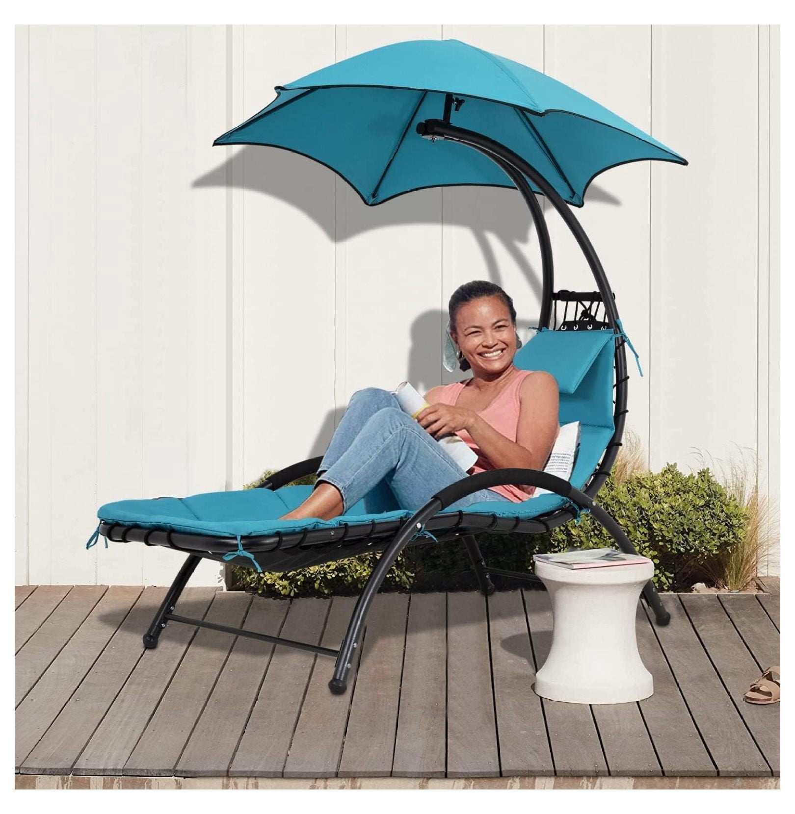 Hammock Chair Lounge Chair w/Waterproof Canopy, Patio Lounge Chair