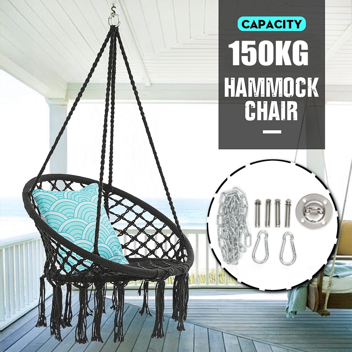 Hammock Chair Macrame Swing Hanging Hardware Kits Handmade Knitted Mesh Rope Swing Chair 330 lbs Capacity for Indoor and Outdoor Walmart