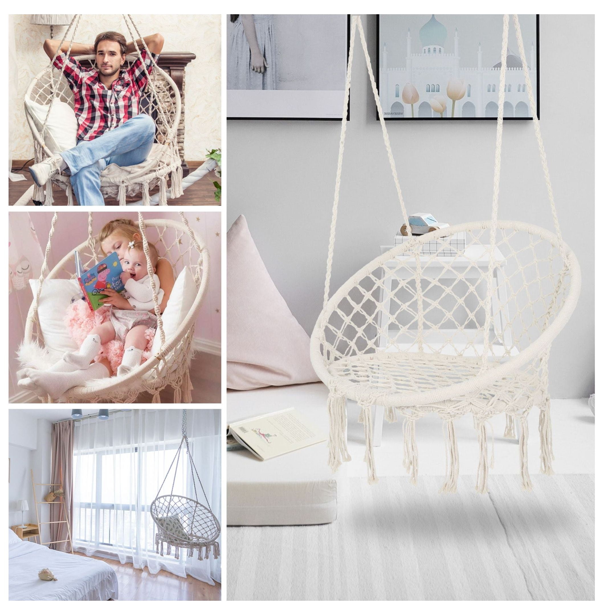 Hammock Chair Macrame Swing330 Lbs Hanging Cotton Rope HammockChair for