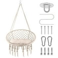 thumbnail image 1 of Hammock Chair Swing, 330 Lbs Capacity Macrame Hanging Swing Chairs with Cushion and Hardware Kit, Swing Chair Hanging Cotton Rope Swing Chair for Home Bedroom, Deck, 1 of 6