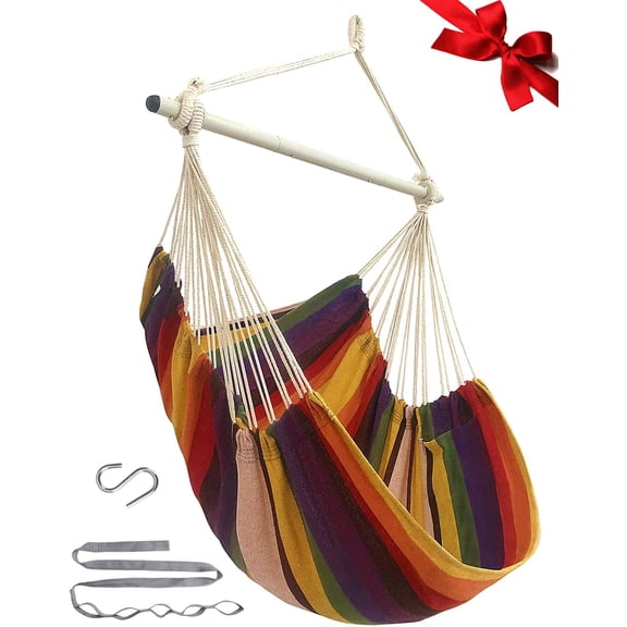 Hammock Chair Swing Indoor Outdoor 500 Lb Capacity Steel Spreader Bar Rainbow Color 51 L X 39 W