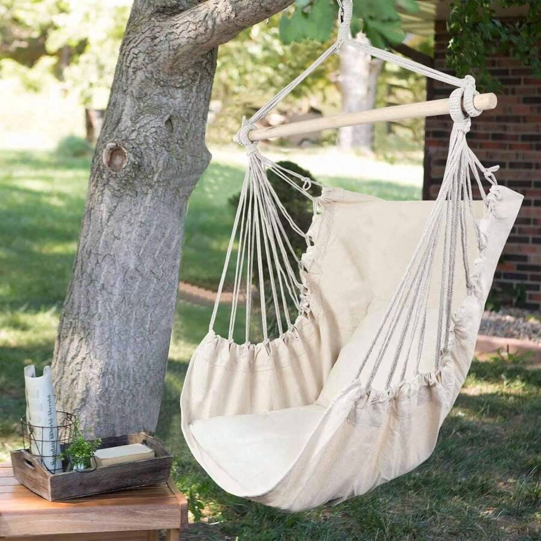 Hammock Chair Swing With Ropes - Maximum Weight Capacity 500 Lbs - Includes 2 Cushions - Steel Support Pole With Anti-Slip Rings