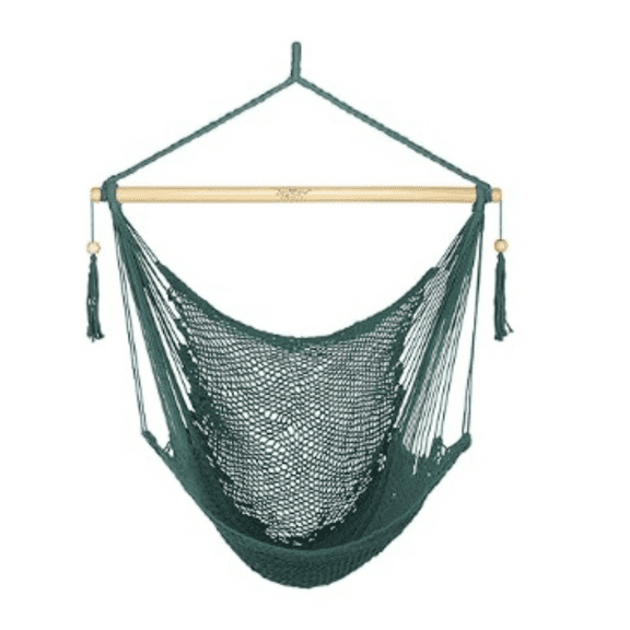 Hammock Chair with Spreader Bar Caribbean Hammock Swing Chair 300 LBS Weight Capacity XL Rope Hanging Chair for Outdoor Indoor Garden Yard - Green